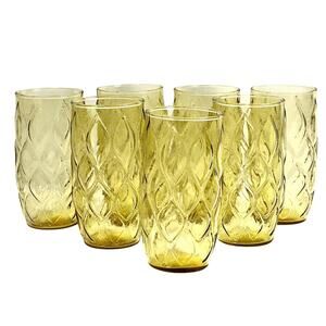 Anchor Hocking MCM Madrid Quilted Amber Yellow Gold Glass Tumblers-Set of 7
